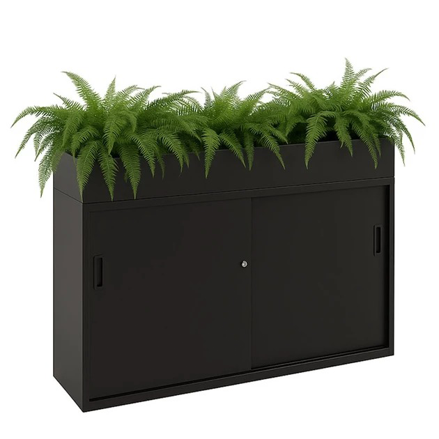 Houten schuifdeurkast met plantenbak