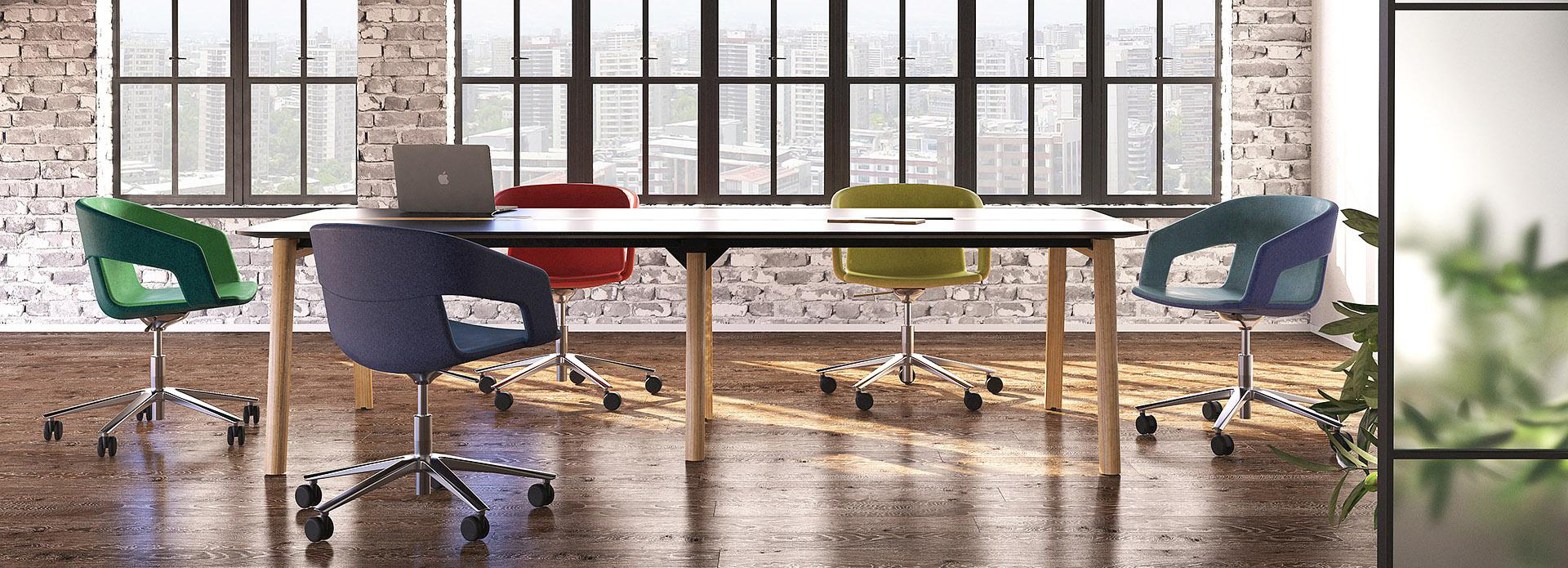 Verrijdbare vergaderstoel gestoffeerd